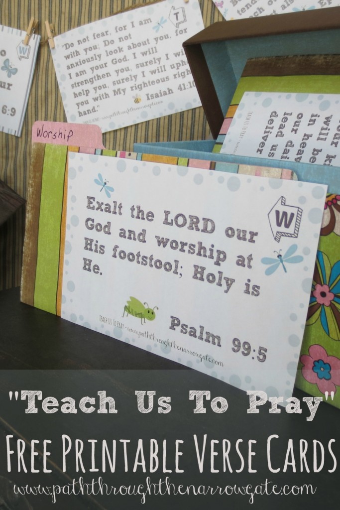 Free printable verse cards to teach young children about prayer- these adorable cards teach kids to worship, make petitions, give thanks, and ask forgiveness, all based on Bible verses.