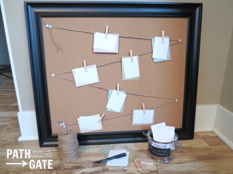 Keep track of your prayer requests with this simple to make prayer board|PathThroughTheNarrowGate.com