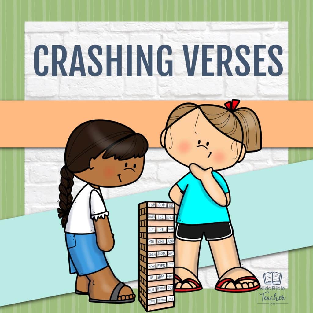 Bible Memory Verse Games for Kids Picture of Bible Verse Words cut apart and taped to Jenga blocks