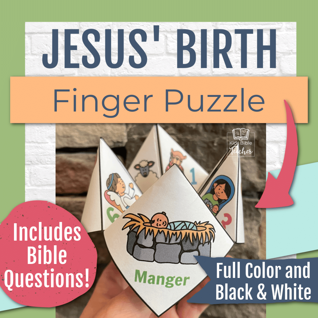 Jesus' Birth Finger Puzzle Christmas Bible Craft includes Bible Questions, full color and black and white.