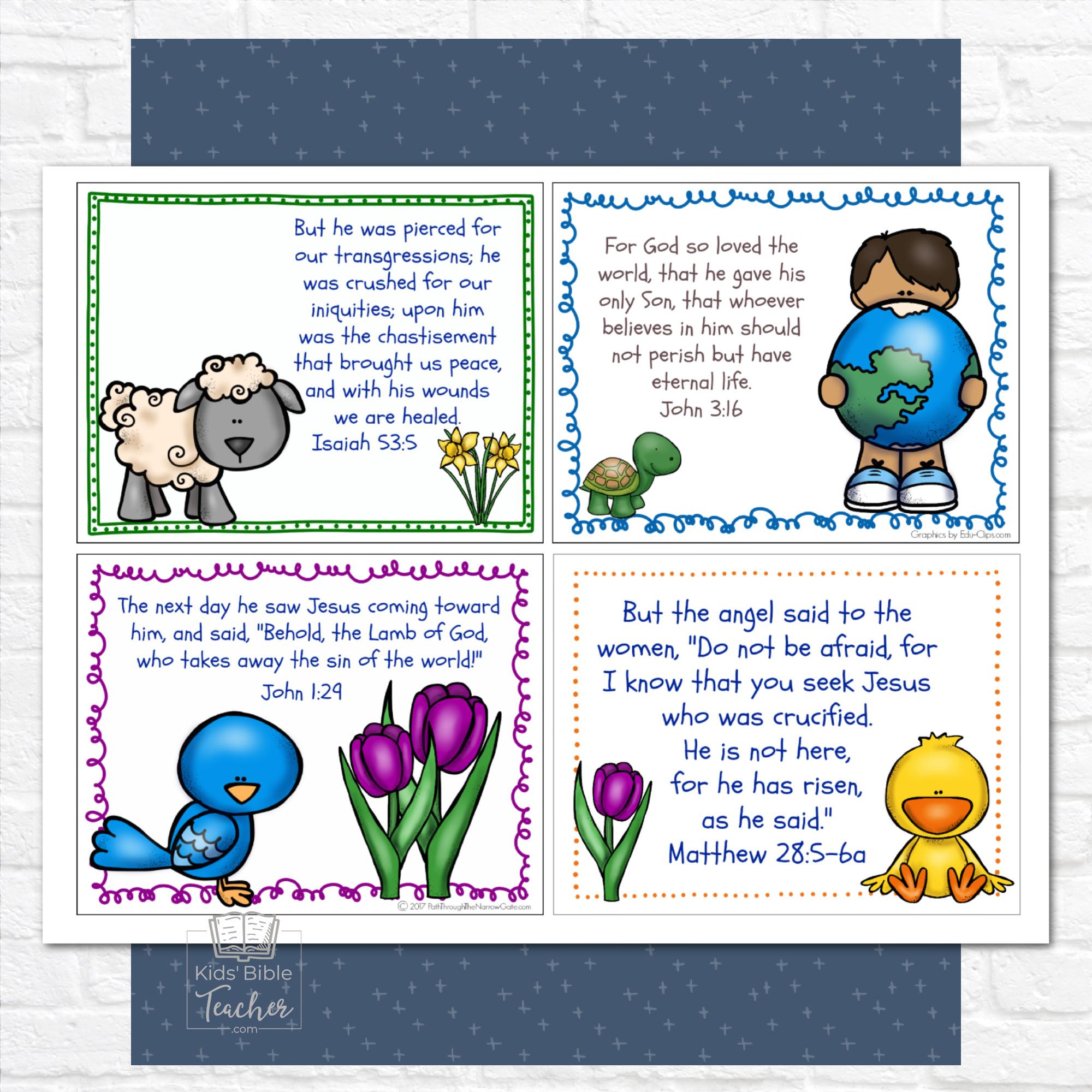 Easter Bible Verse Cards Set Kids Bible Teacher