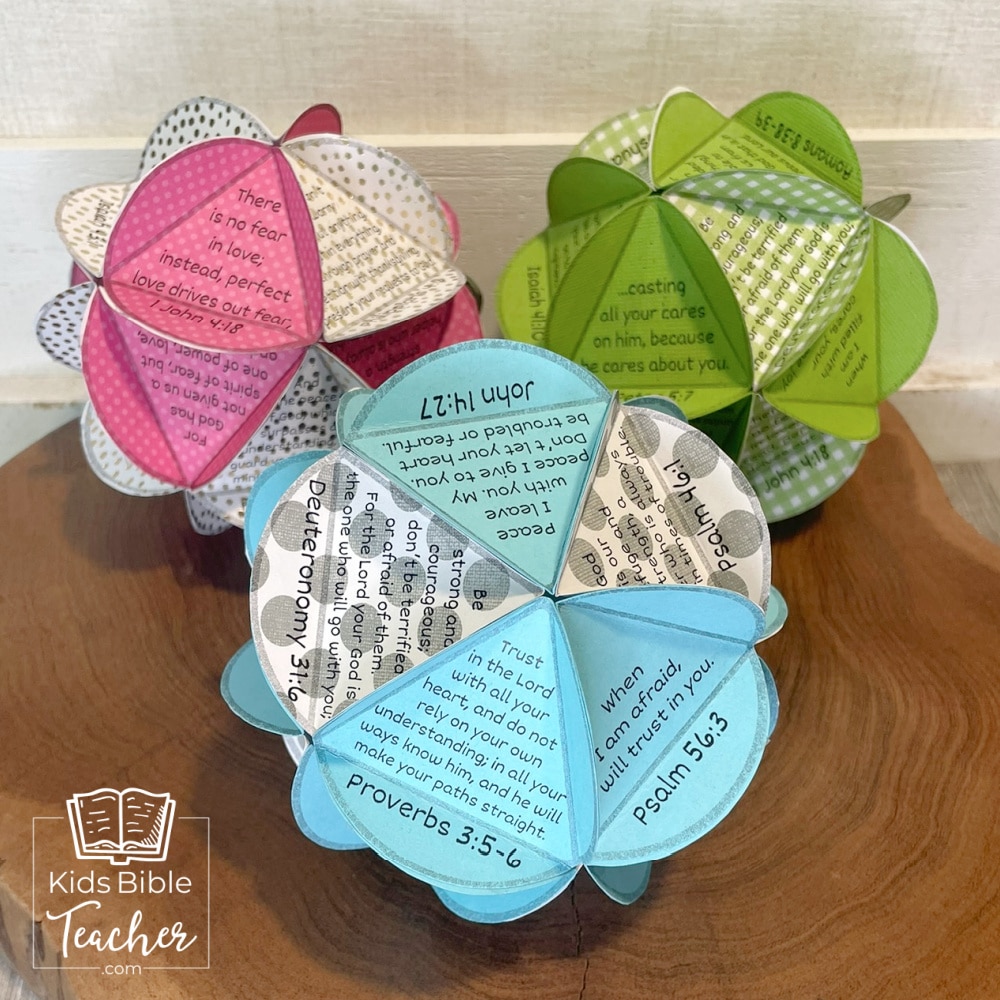 Bible Verse Craft for Kids with Bible Verses about Fear Paper Ball Craft in three different colors