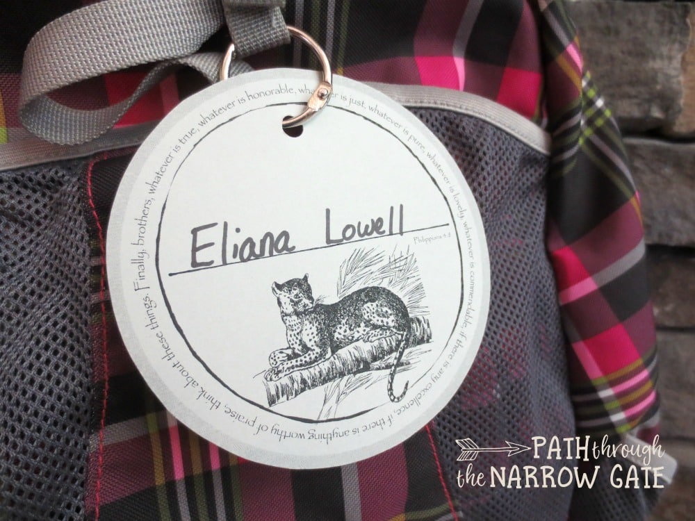 These free printable name tags, featuring Bible verses and wild animal drawings, can be used to label back packs, instruments, books, and lunch boxes. They make perfect crafts for home use, Sunday School, or back to school gifts.