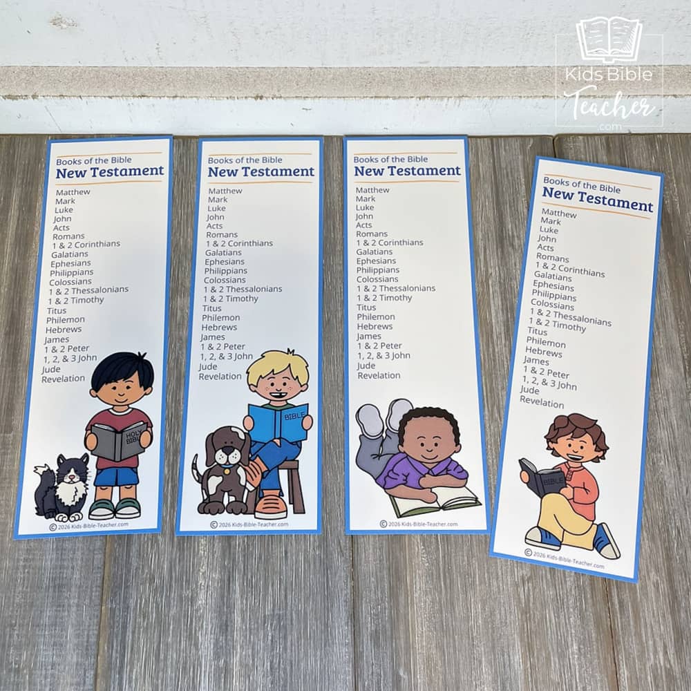 New Testament Bookmarks for Kids, full color, four boys