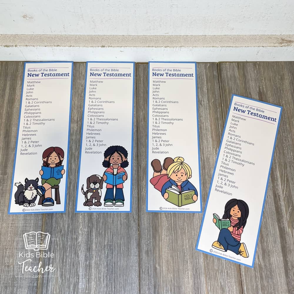 New Testament Books of the Bible bookmarks for kids, full color, four girls