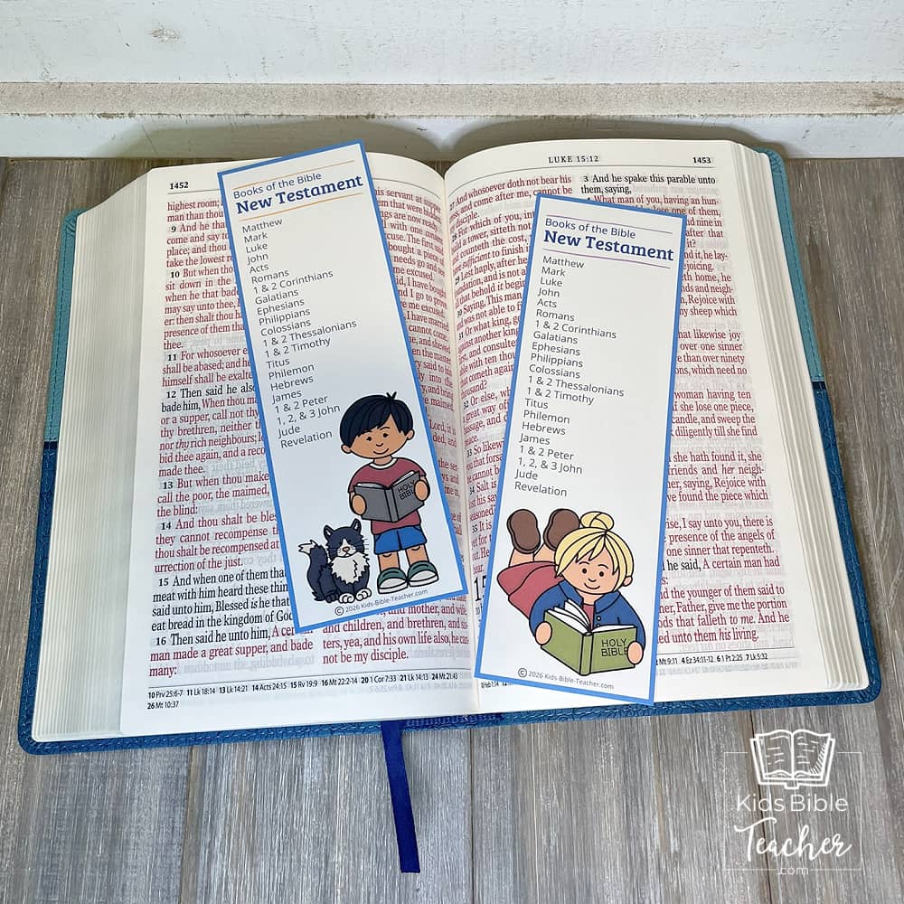 Child's Bible with a New Testament Books of the Bible bookmark tucked inside