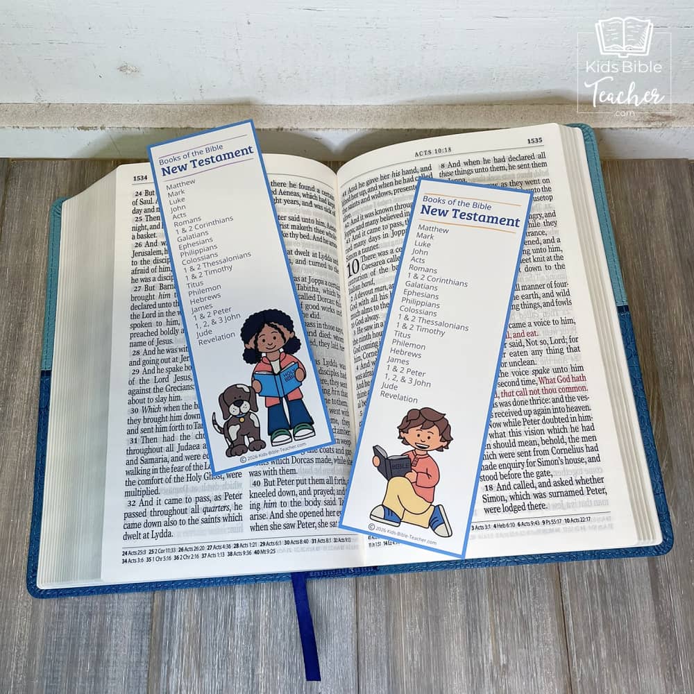Child's Bible with a New Testament Books of the Bible bookmark tucked inside