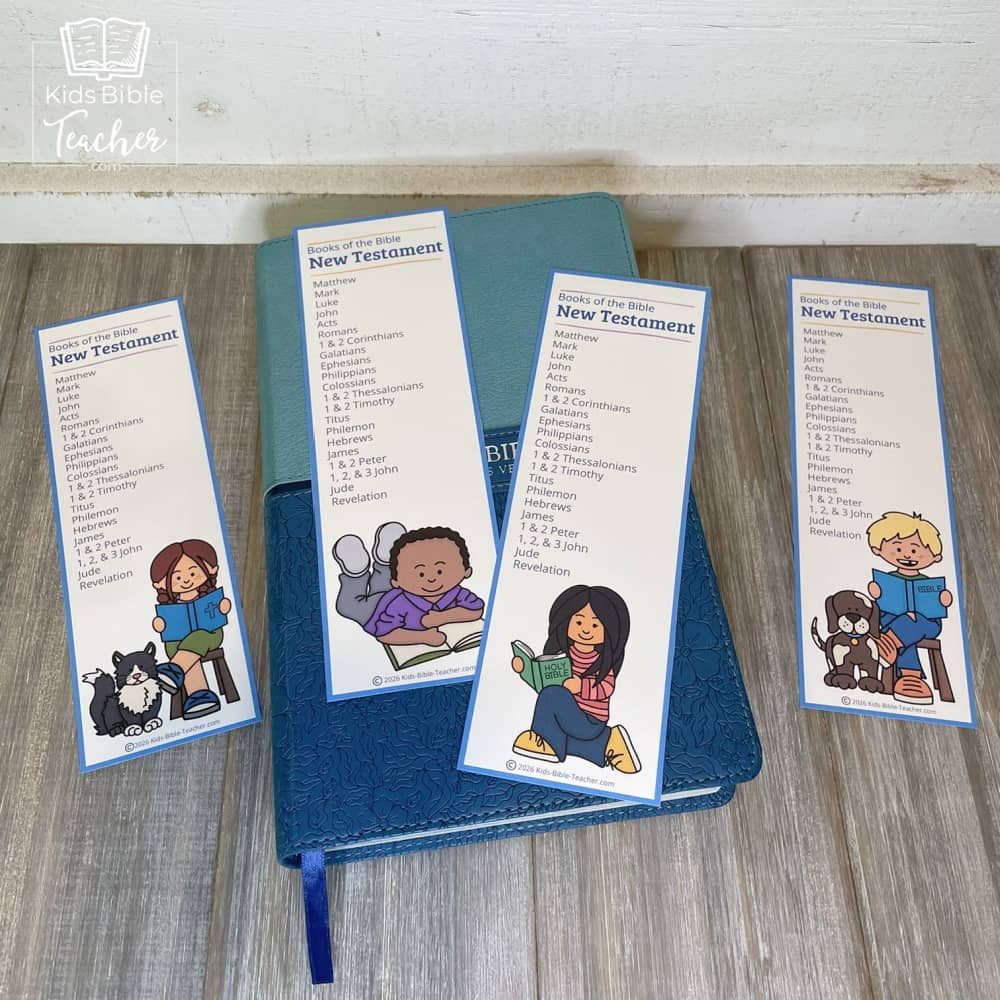 Hand-drawn New Testament Bible bookmark designs, full color