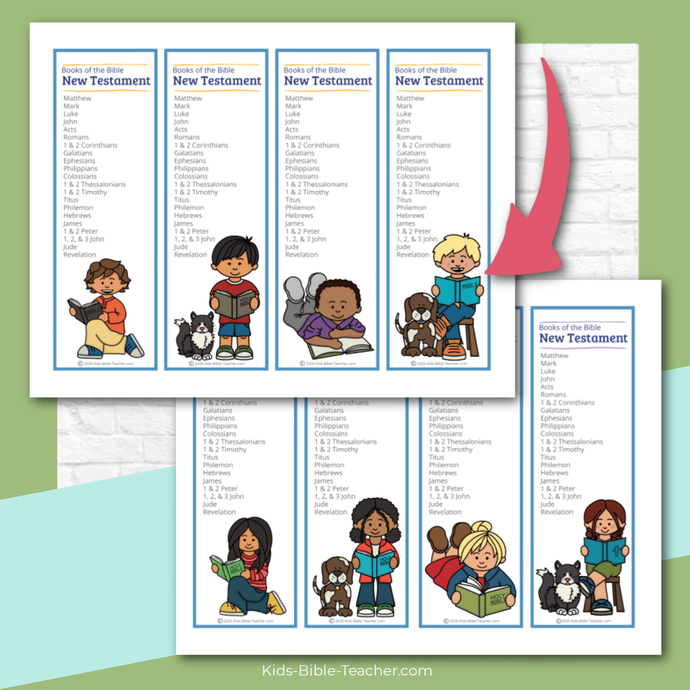 8 Hand-drawn designs of the New Testament Books of the Bible Bookmarks for Kids