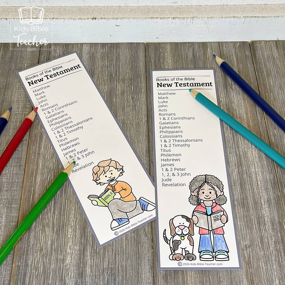 Printable New Testament Books of the Bible bookmarks in black and white for kids to color