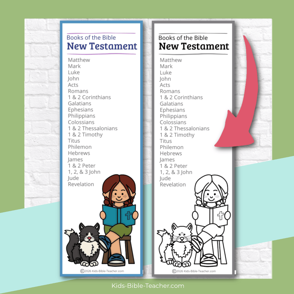 New Testament Bookmarks available in full color or black and white outline for coloring