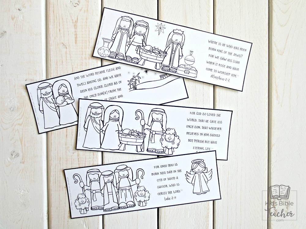 Printable Christmas Bookmarks for kids with Bible verses about Jesus Birth