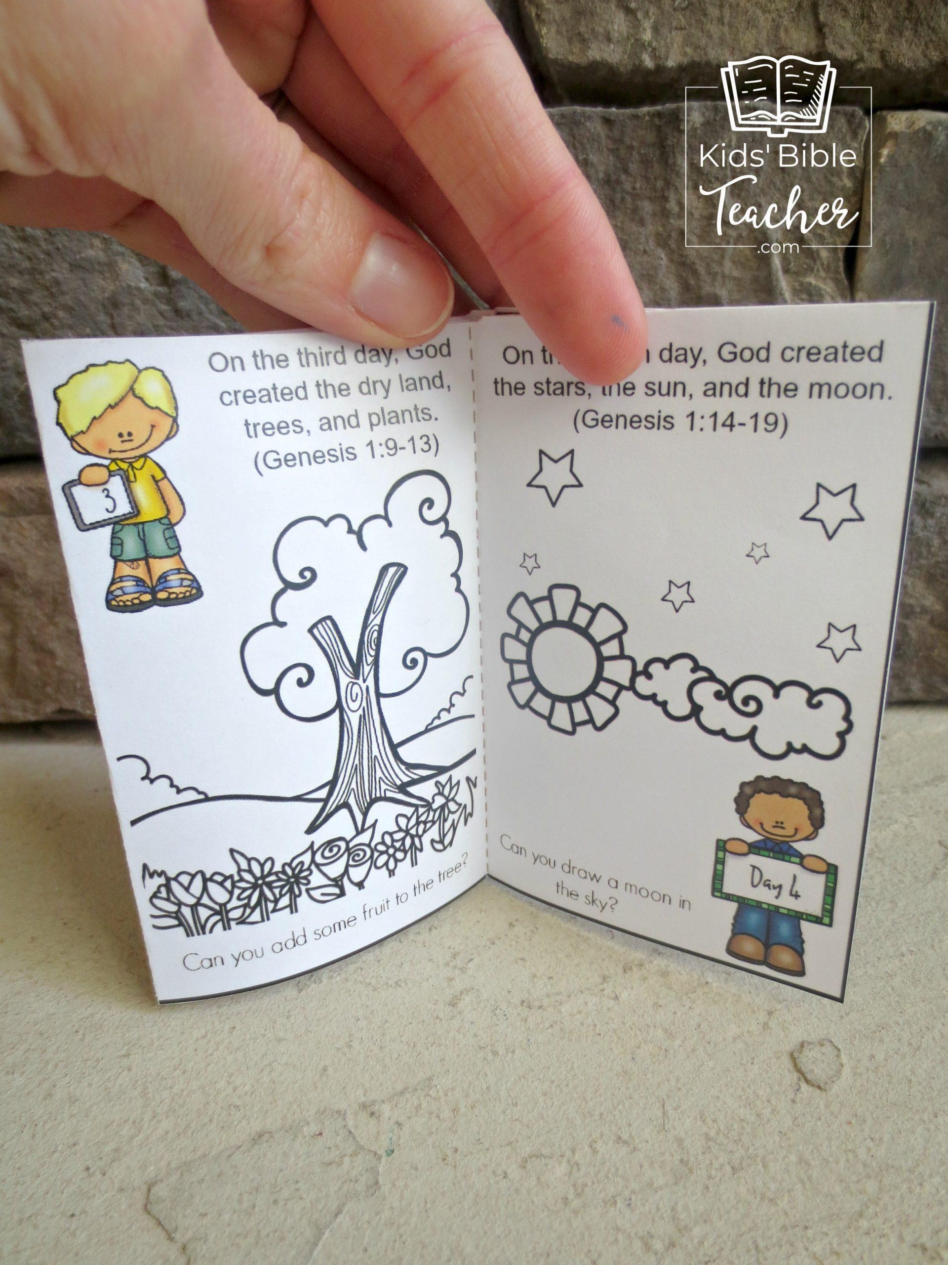 This Bible Story of Creation Mini Book Genesis Craft for Kids is a perfect way to teach kids the story of God creating the world - great for home or classroom use!