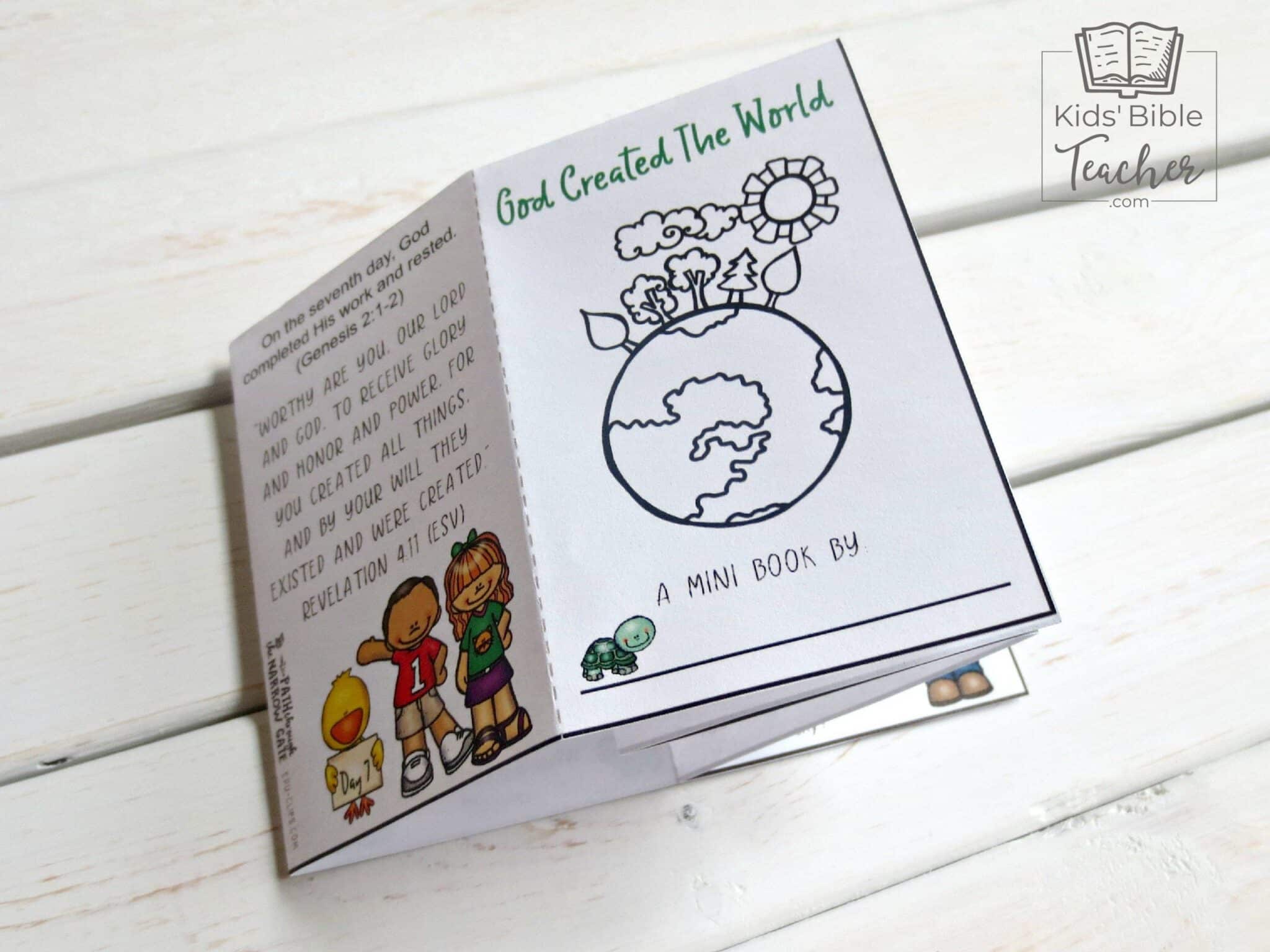 This Bible Story of Creation Mini Book Genesis Craft for Kids is a perfect way to teach kids the story of God creating the world - great for home or classroom use!
