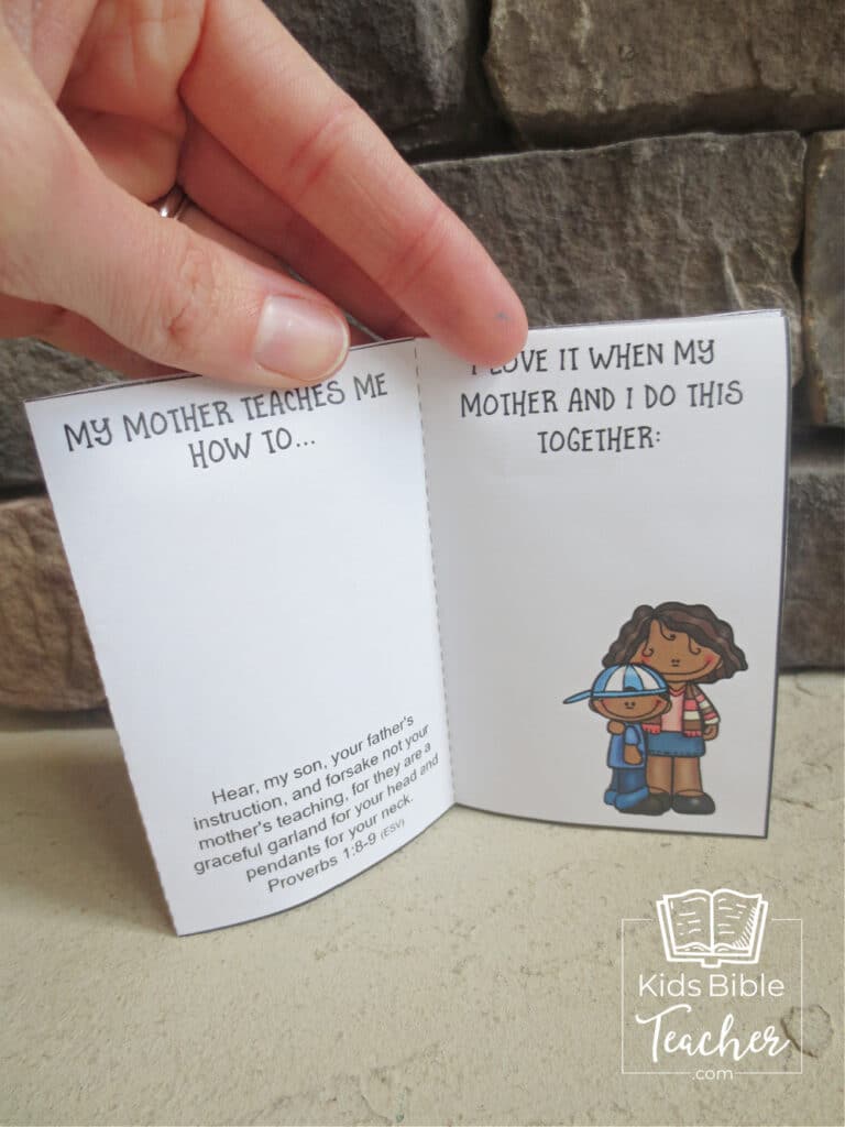 This fun little printable Mother's Day mini book is perfect to make in Sunday School or at home. This one page printable can be cut and folded into a multi-page book. Your kids will love finishing the sentence prompts and giving the book to their moms.