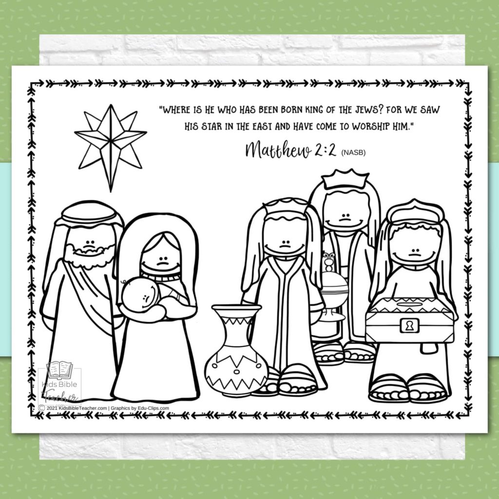 Christmas Bible Coloring Page for Kids featuring Matthew 2:2 Nativity Bible Verse