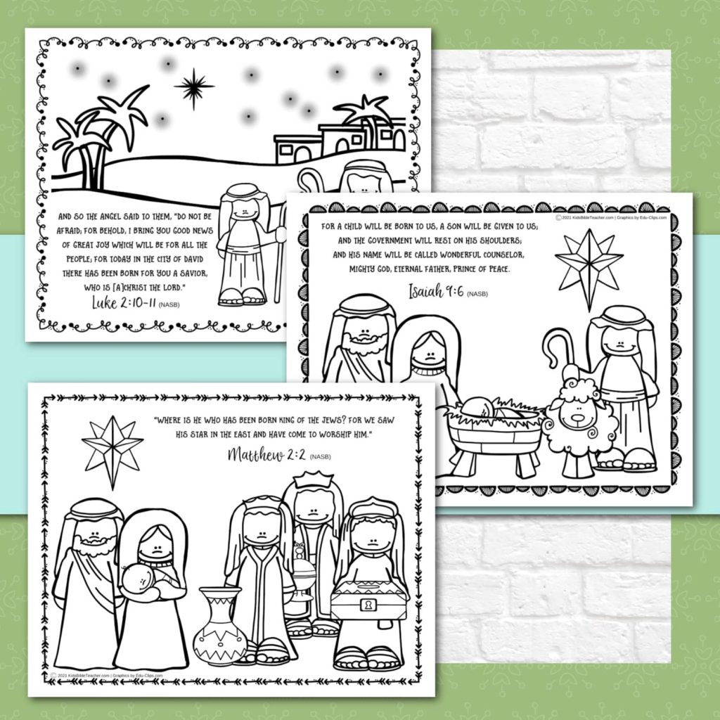 Christmas Bible Coloring Page with all three different options