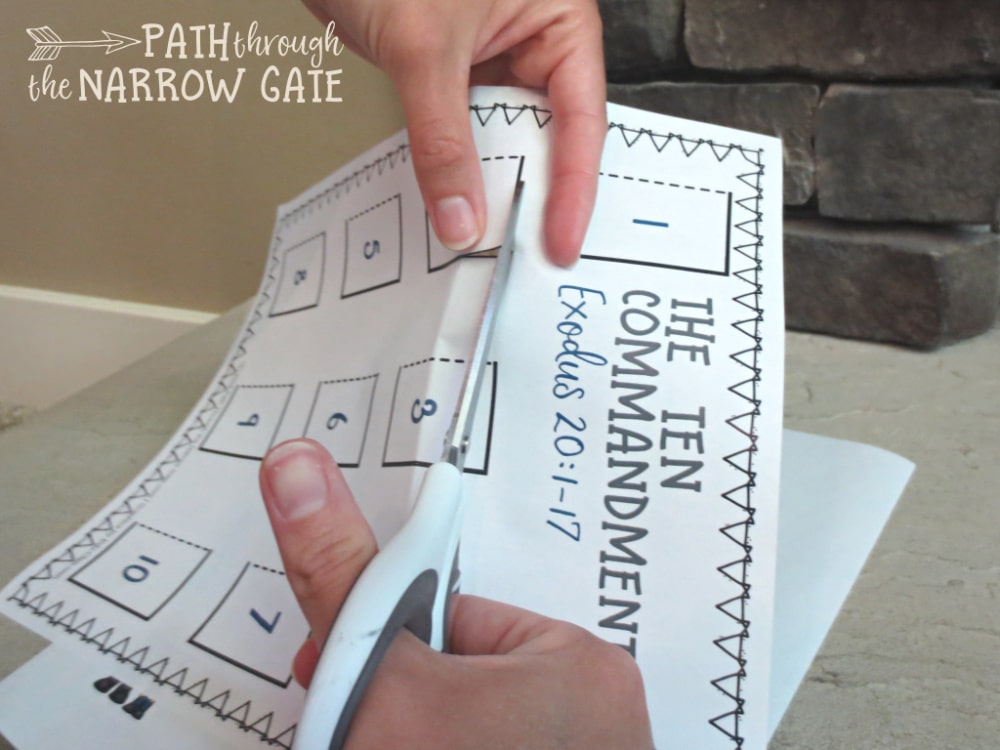 Ten Commandments Craft for Kids image of close up of how to cut out doors for first page