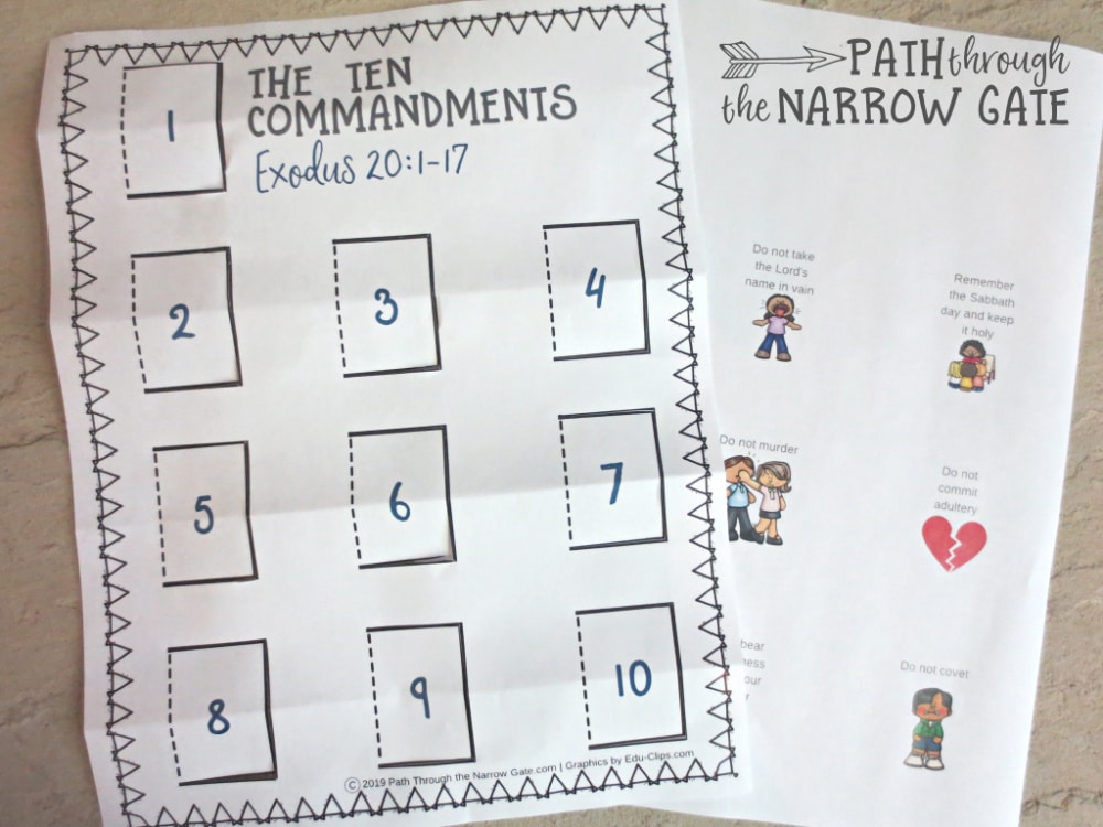 Ten Commandments Craft for Kids image of two pages printed out