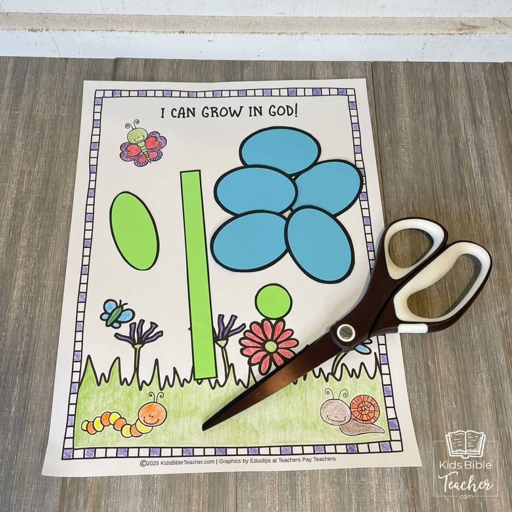 Flower Bible Craft - Cut out the stem, leaves, and petals