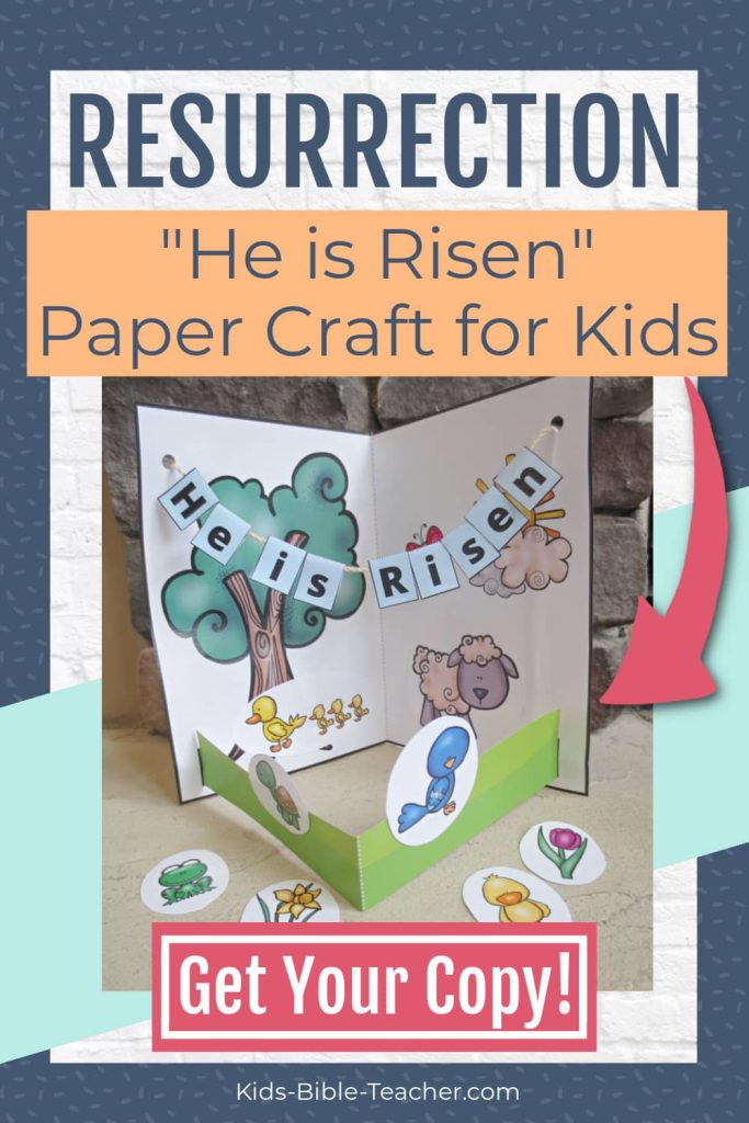 Your kids will love individualizing this paper Easter scene -complete with the message from Matthew 28:6 - He is risen! | Kids Bible Teacher.com