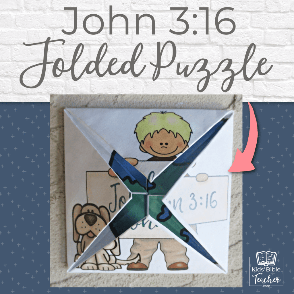 This John  3:16 folded puzzle is a fun little origami craft that unfolds  to reveal the message of John 3:16. | Kids Bible Teacher.com
