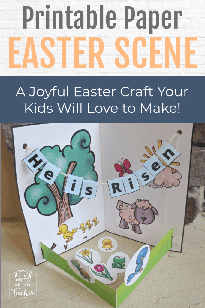 Your kids will love individualizing this paper Easter scene -complete with the message from Matthew 28:6 - He is risen! | Kids Bible Teacher.com