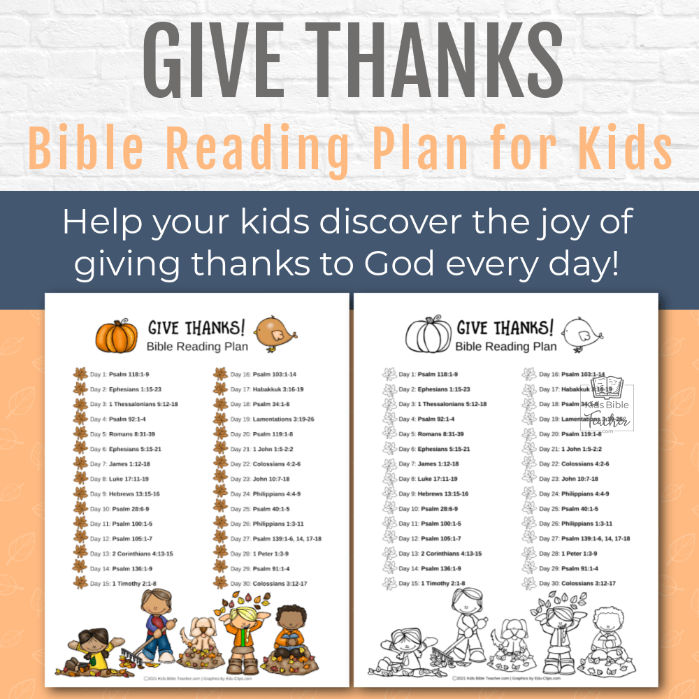 Help your kids discover the joy of thanking God with this FREE Printable Thanksgiving Bible Reading Plan - perfect for the month of November!