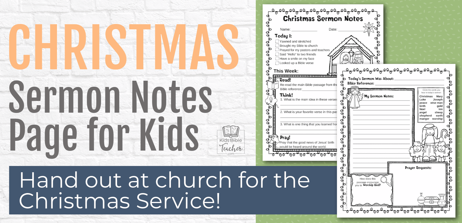 Christmas Sermon Notes Page Kids Bible Teacher