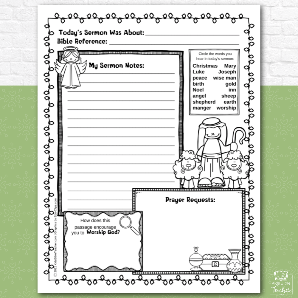 Christmas Sermon Notes Page Kids Bible Teacher