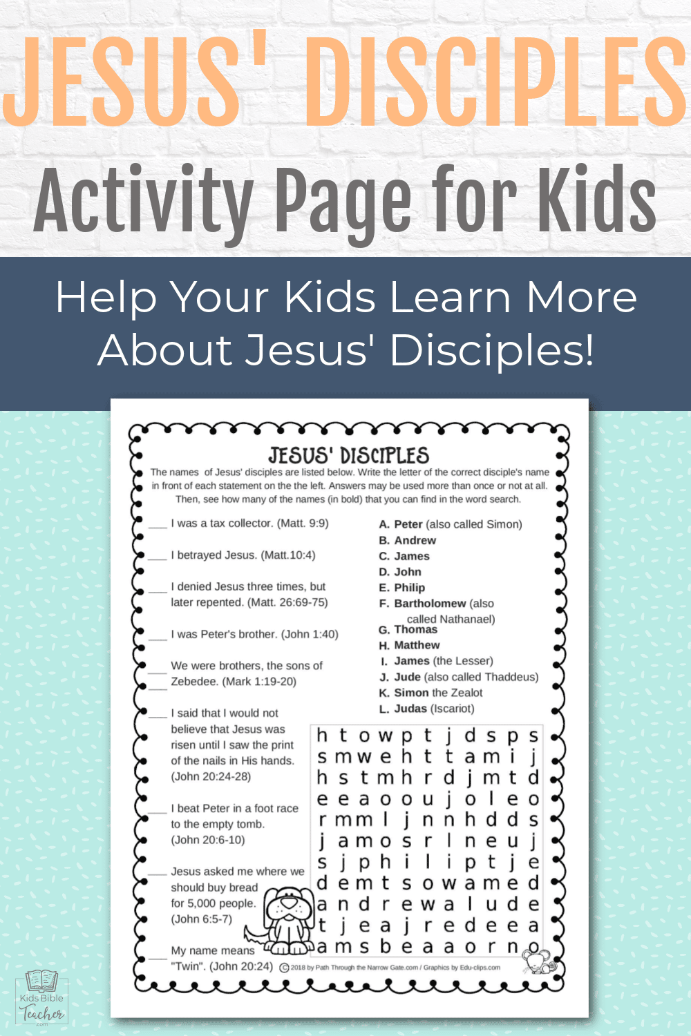 Jesus Disciples Worksheet - Kids Bible Teacher
