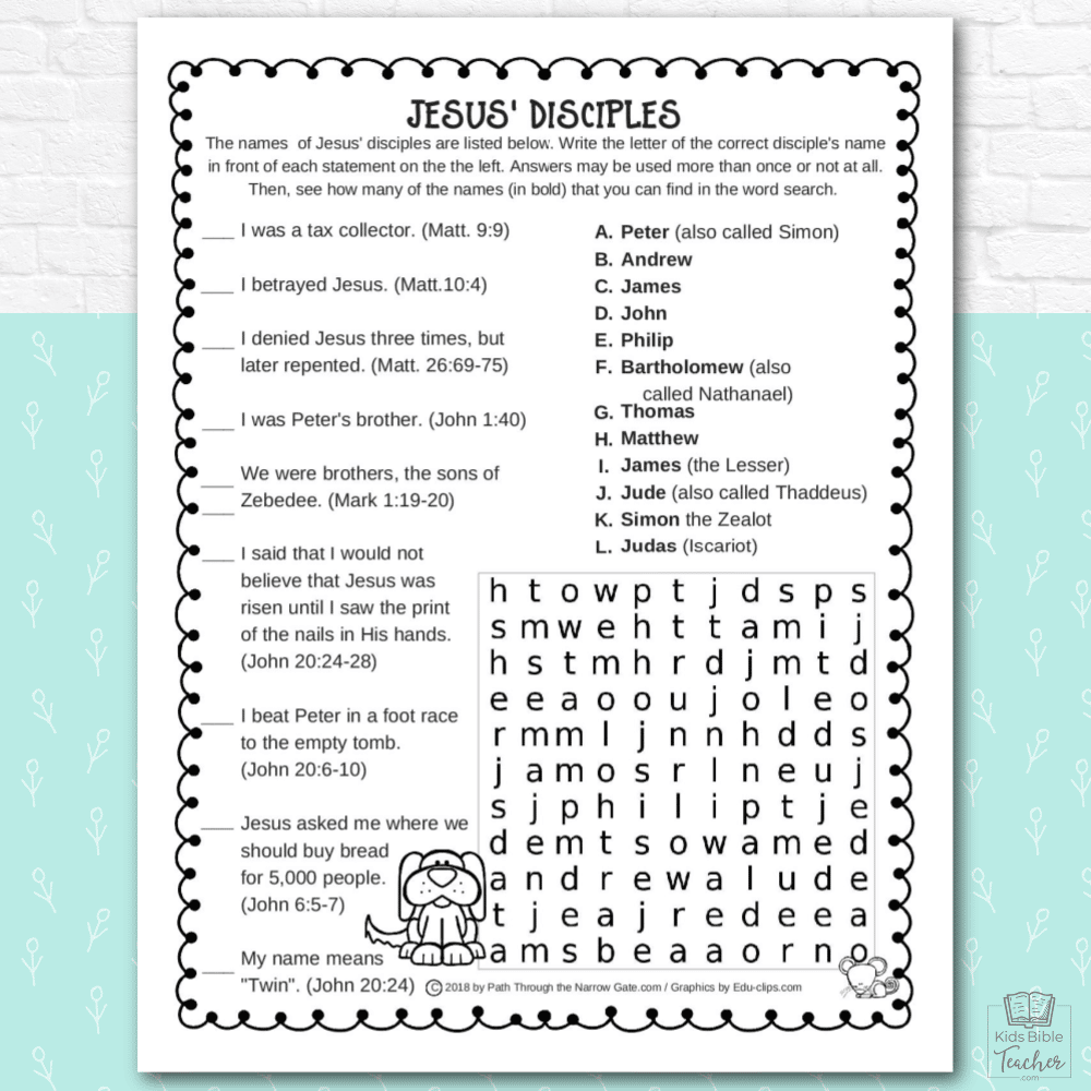 Jesus Disciples Worksheet - Kids Bible Teacher