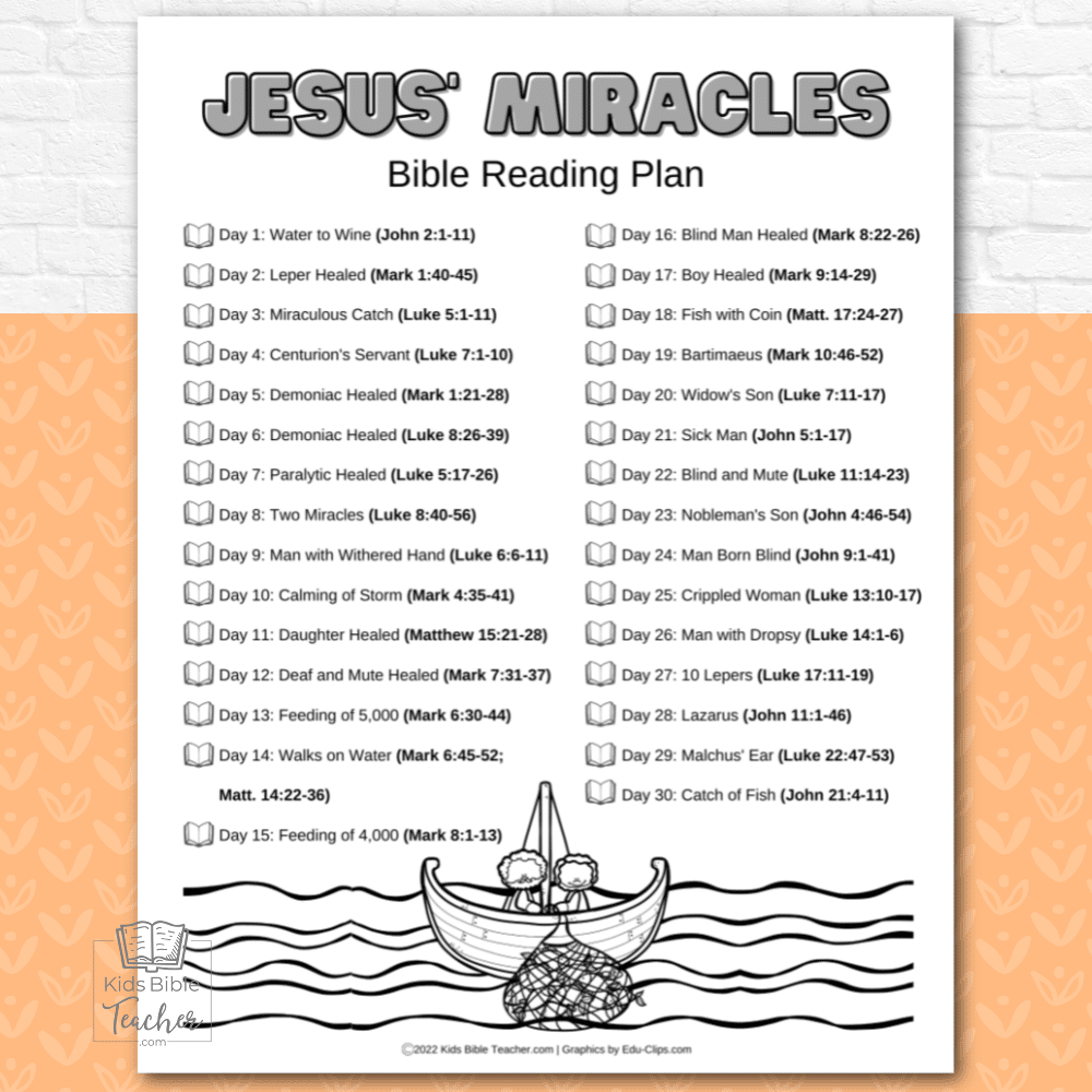 Jesus' Miracles Bible Reading Plan for Kids - Kids Bible Teacher