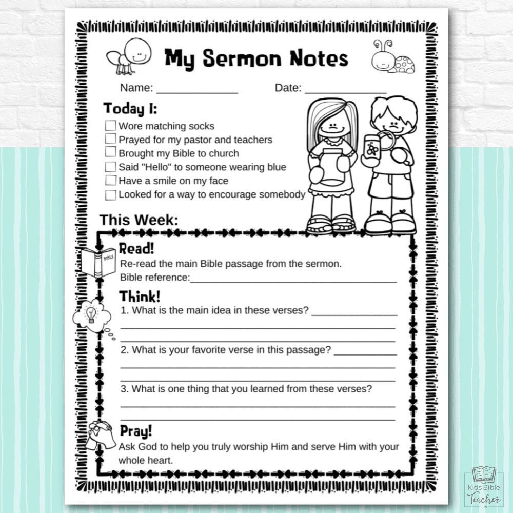 Spring Sermon Notes Page - Kids Bible Teacher