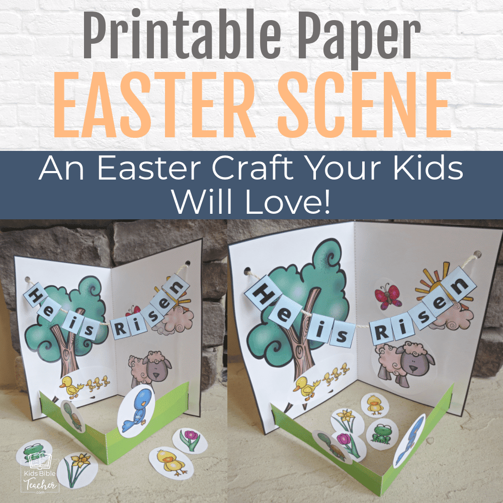 Your kids will love individualizing this paper Easter scene -complete with the message from Matthew 28:6 - He is risen! | Kids Bible Teacher.com