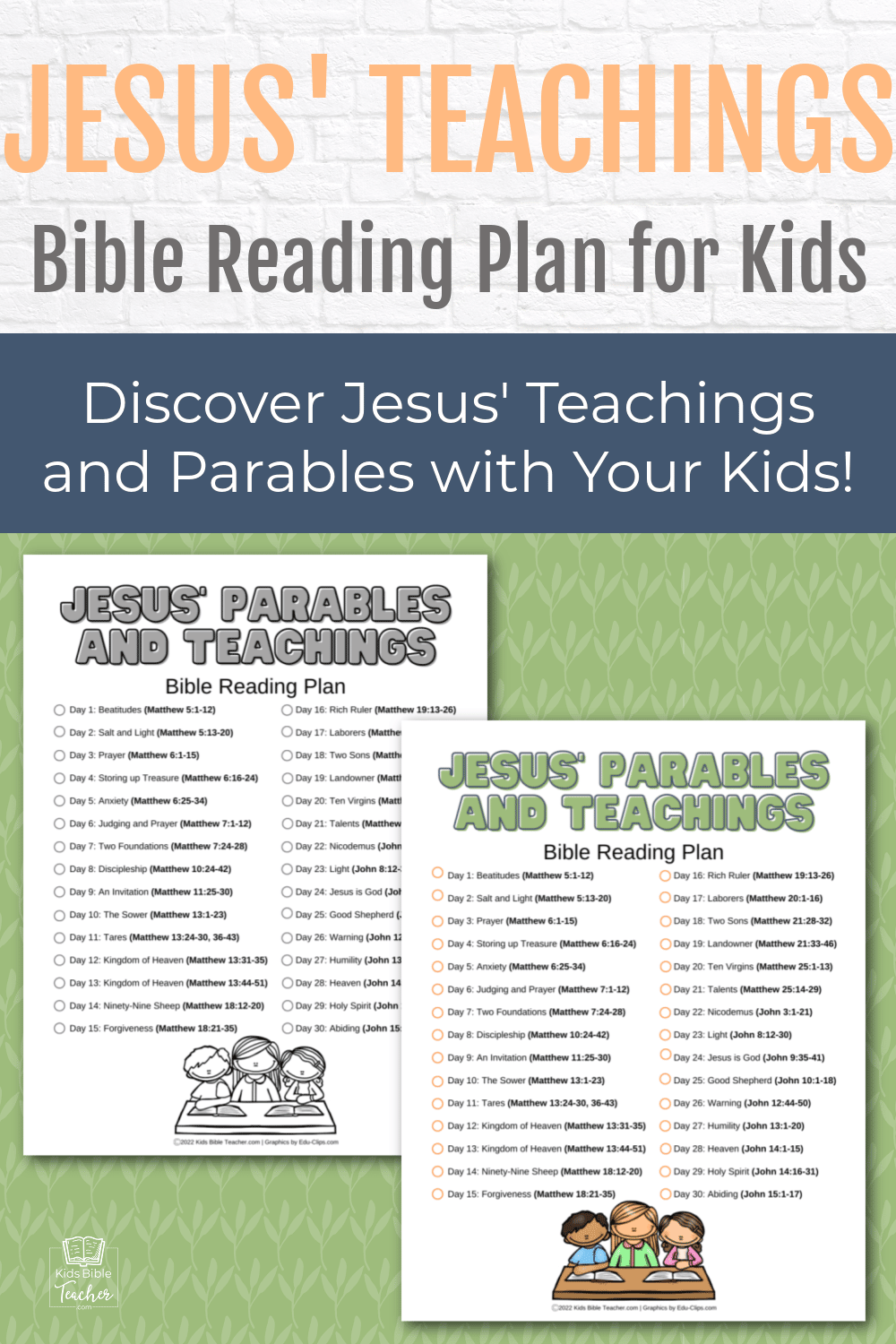Help your kids deepen their faith with this FREE printable Jesus' Teachings and Parables Bible reading plan for kids.