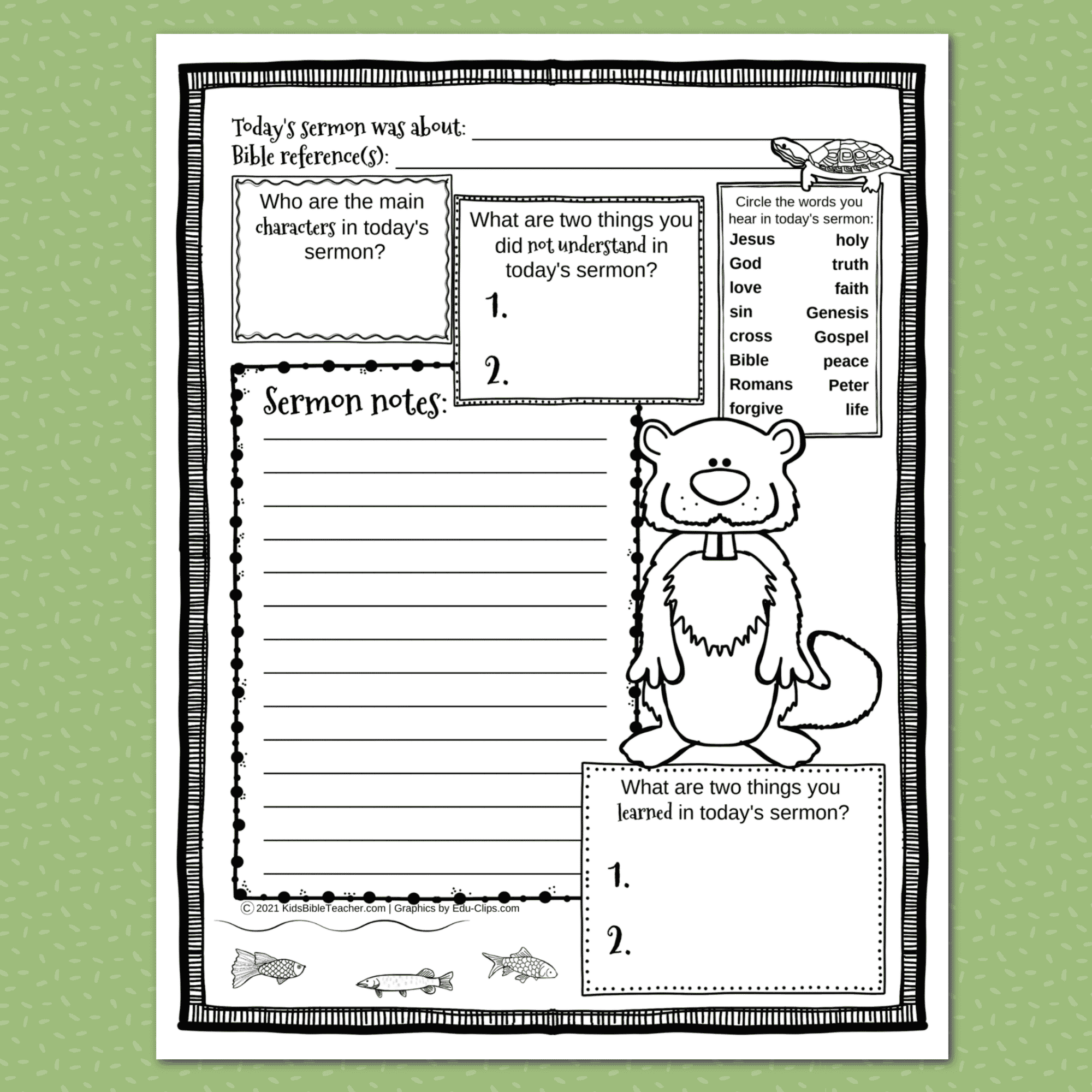 Animal Sermon Notes for Kids - Kids Bible Teacher