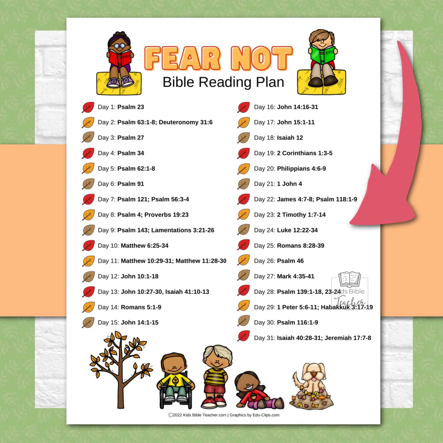 Fear Not Bible Reading Plan for Kids image of page in full color