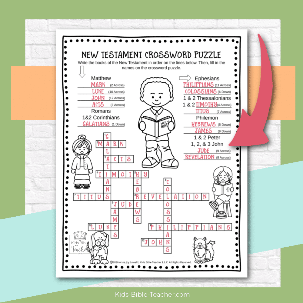 This free printable New Testament Books of the Bible crossword puzzle for kids will help your kids learn the books of the Bible in order!