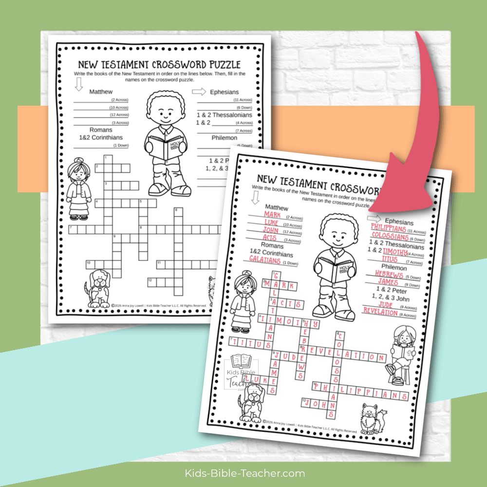 This free printable New Testament Books of the Bible crossword puzzle for kids will help your kids learn the books of the Bible in order!