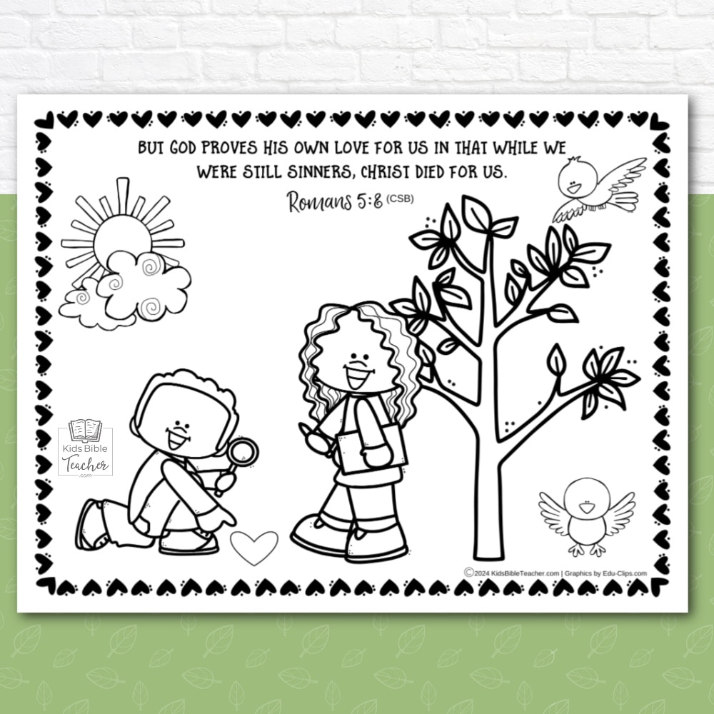 Image showing Valentine's Day Bible Verses Coloring Pages for Kids, Enlarged third page with Romans 5:8