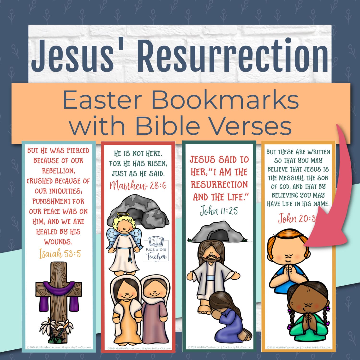 Cover image of Jesus' Resurrection Bookmarks showing all four bookmarks