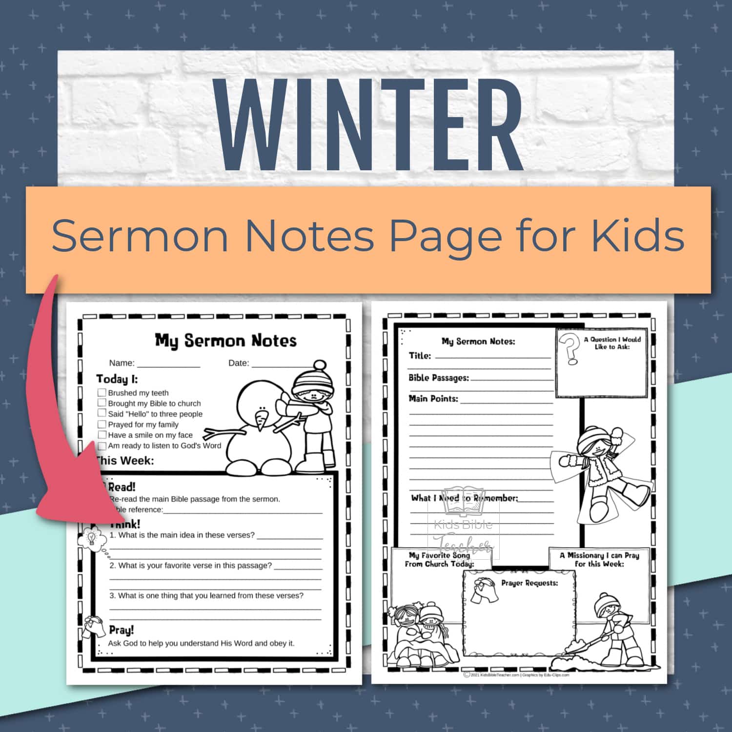 Winter Sermon Notes Page showing both sides of page