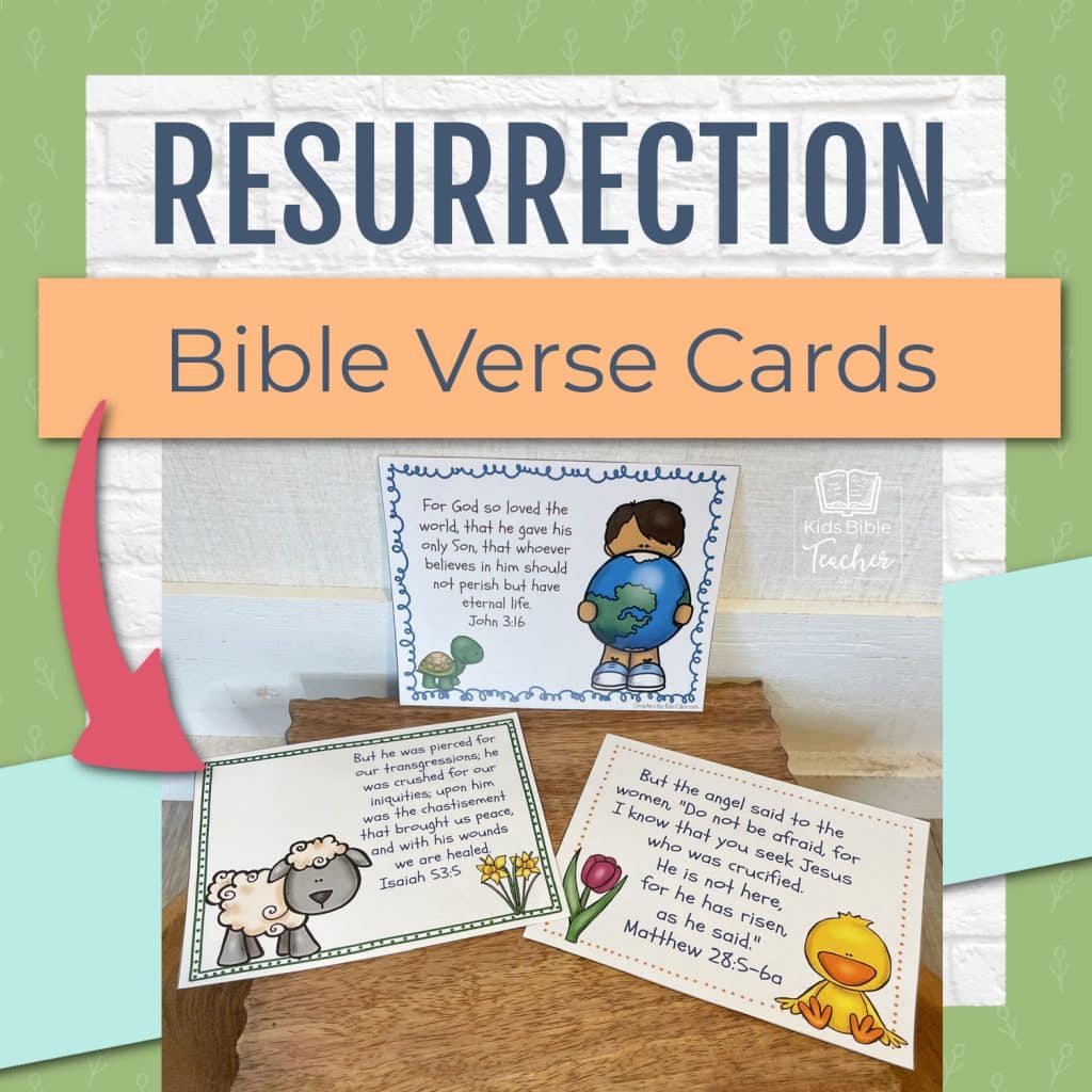 Easter Bible Verse Cards for Kids photo showing cards cut out and displayed.