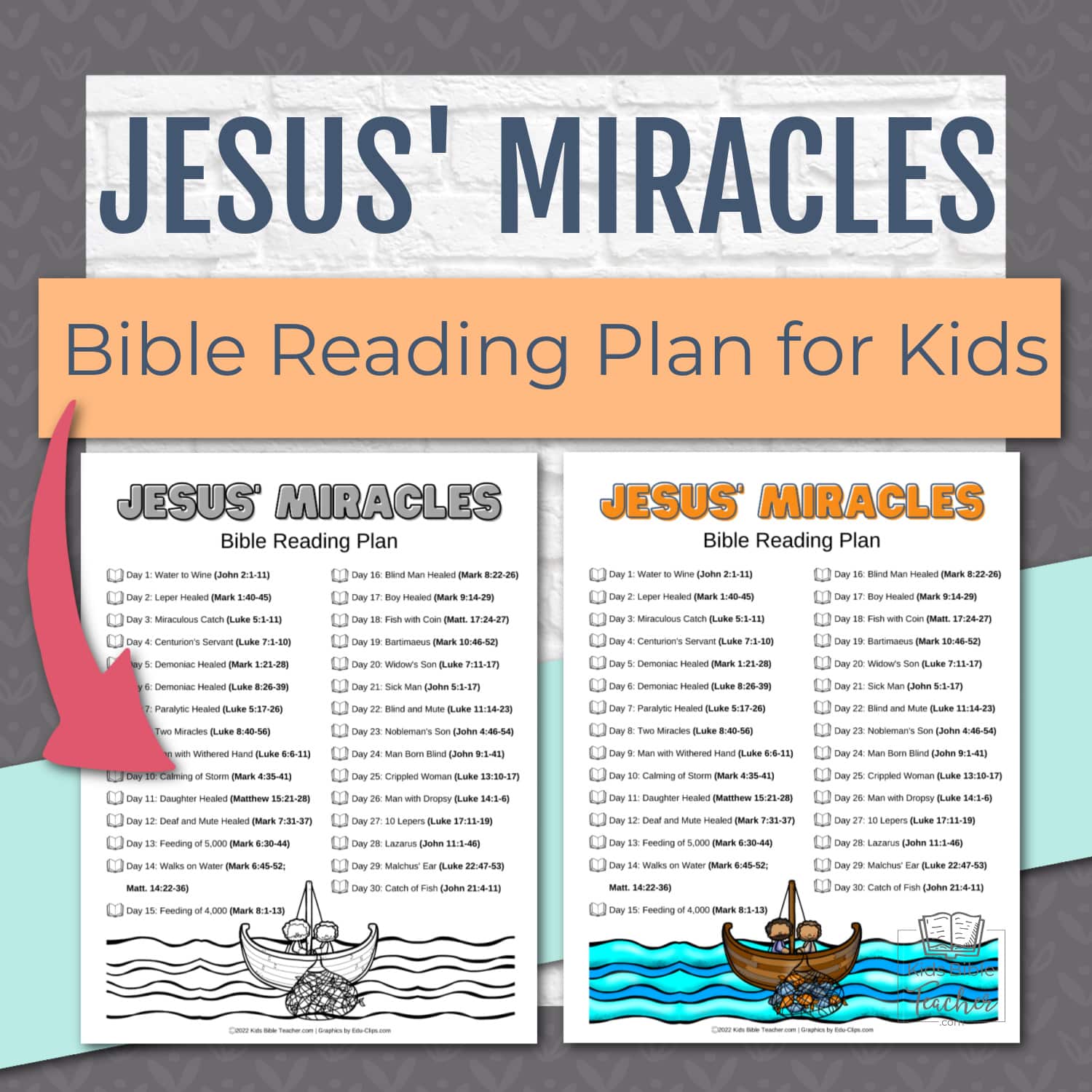 The Jesus' Miracles Bible Reading Plan will help your kids experience Jesus' miracles straight from the pages of the Bible!
