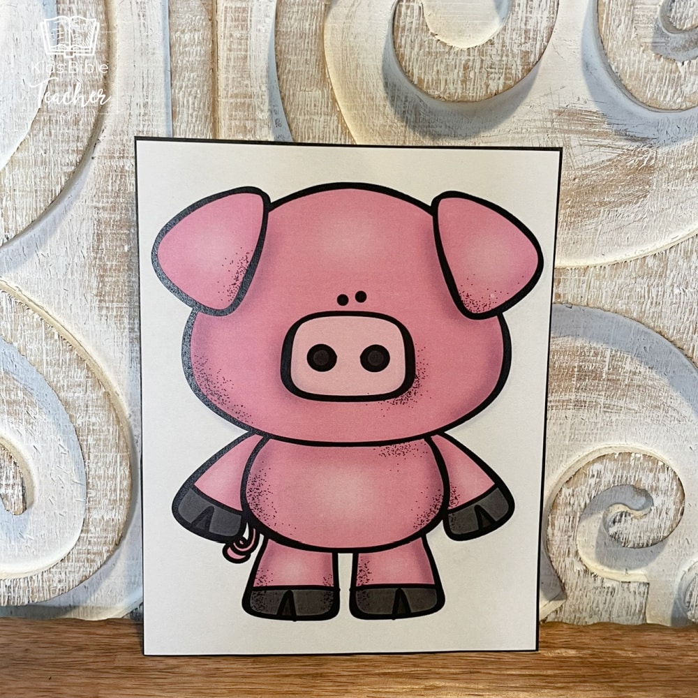 Close up of Stinky Pigs point card for the Bible Lesson Review Game
