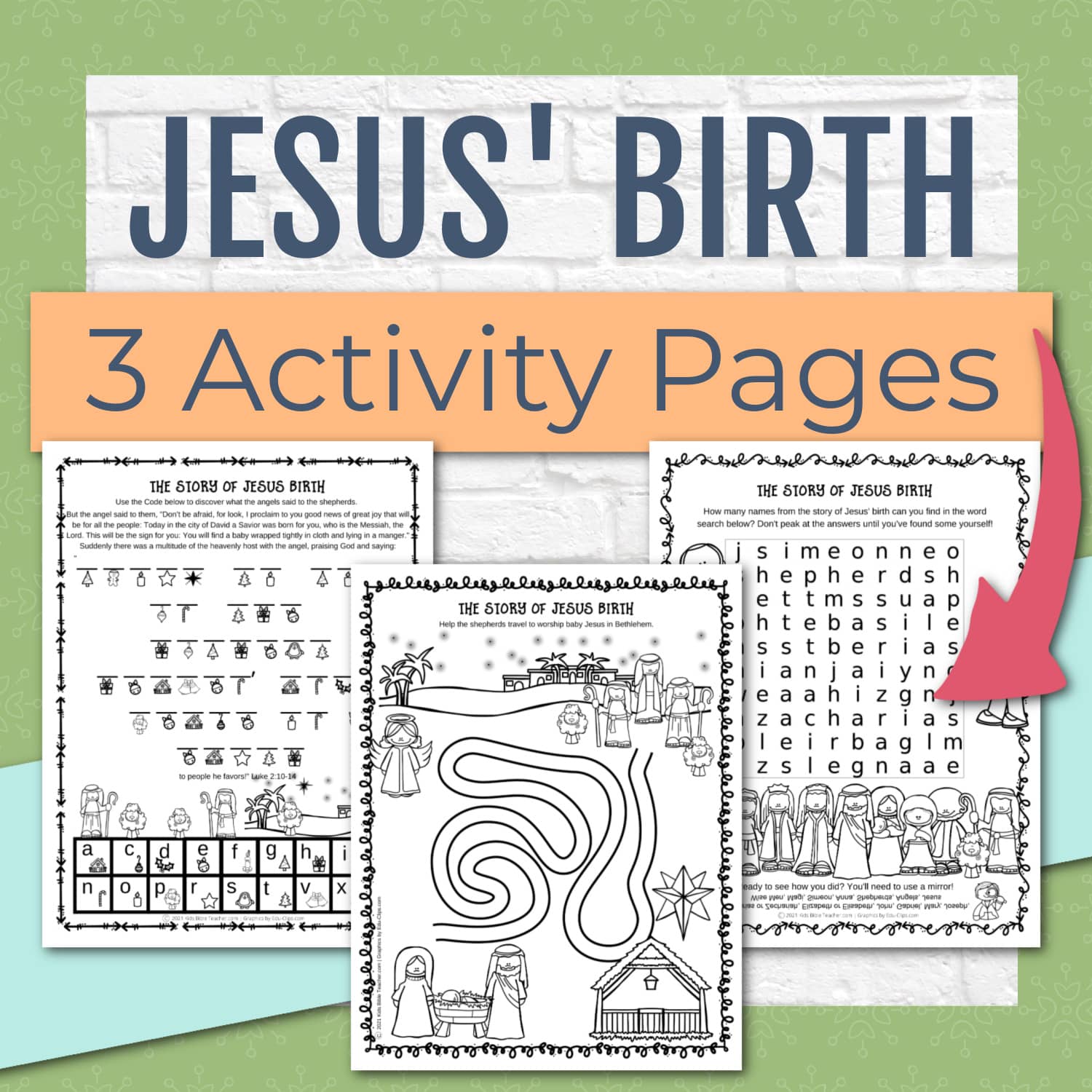 Jesus Birth Christmas Bible Activity Pages for Kids