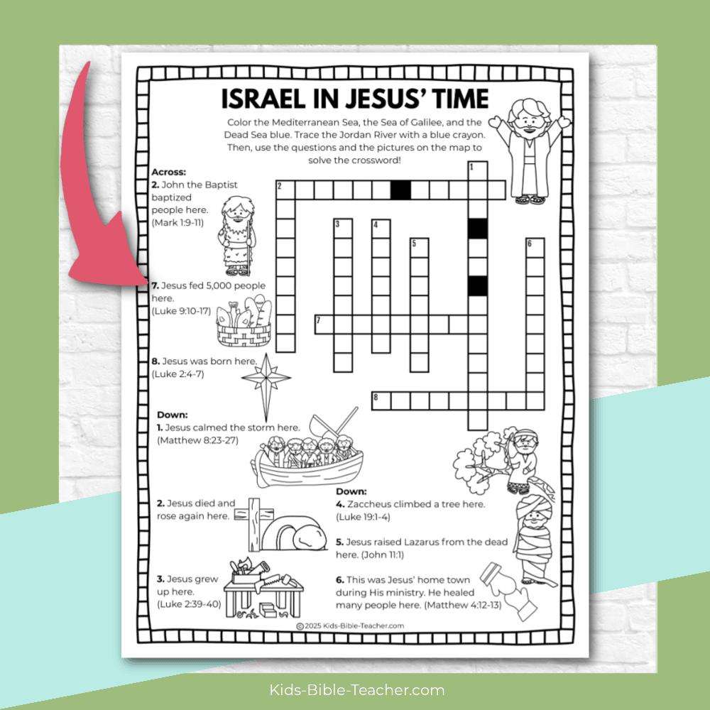 Map of Jesus' Life Israel Map for Kids with Crossword Activity Page