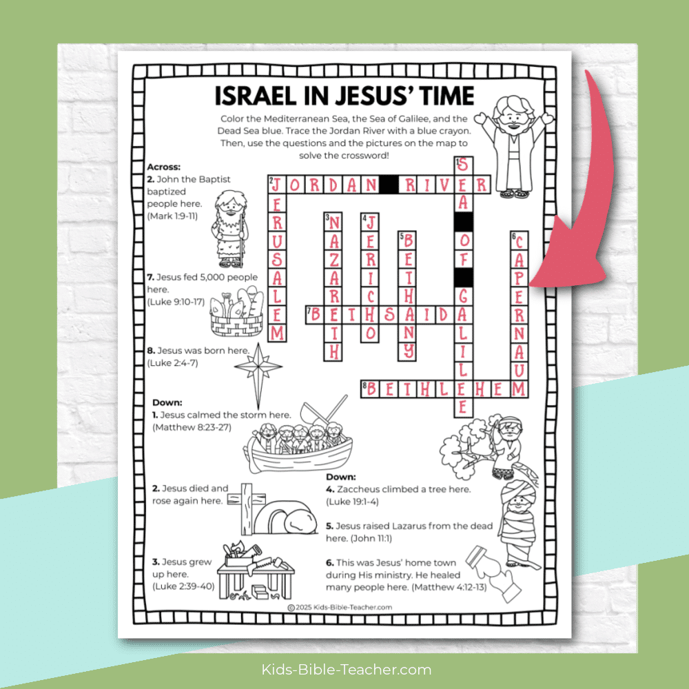 Map of Jesus' Life for Kids with Crossword Puzzle Answers