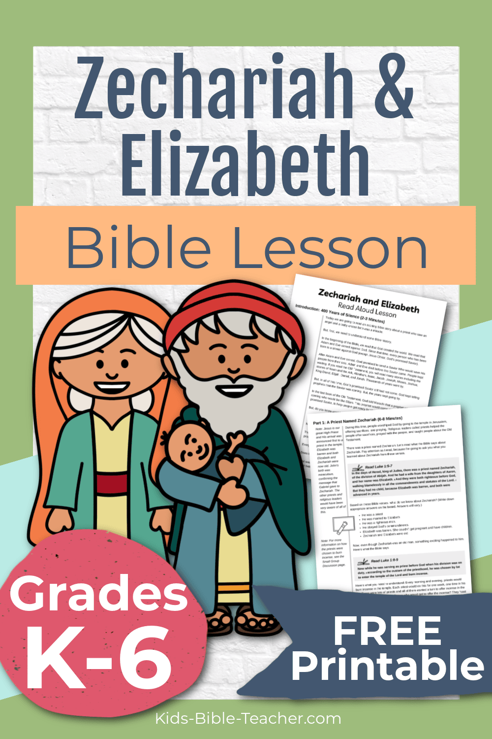 Free Bible Lesson for Kids Zechariah and Elizabeth and the Birth of John the Baptist from Luke 1